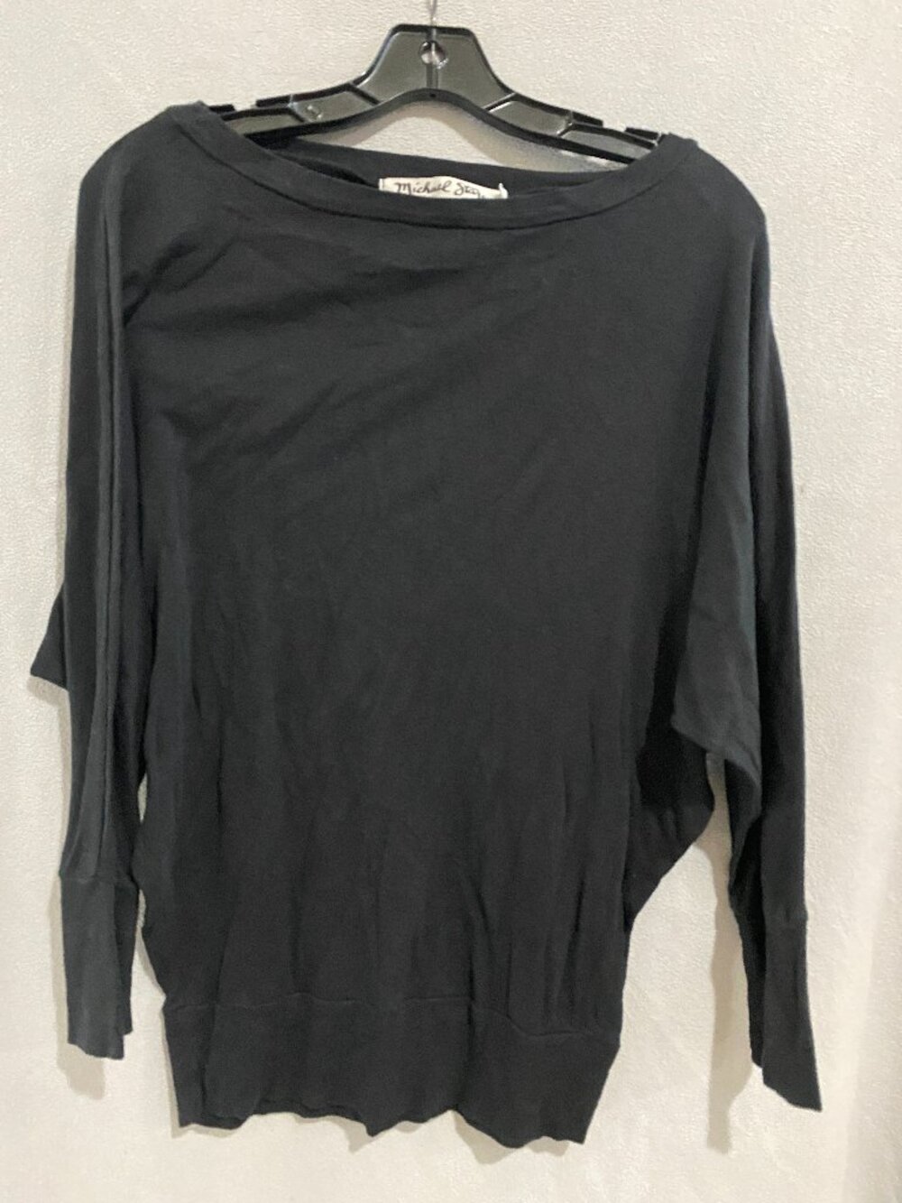 Michael Stars Black Dolman Sleeve Boat Neck Knit Top OS